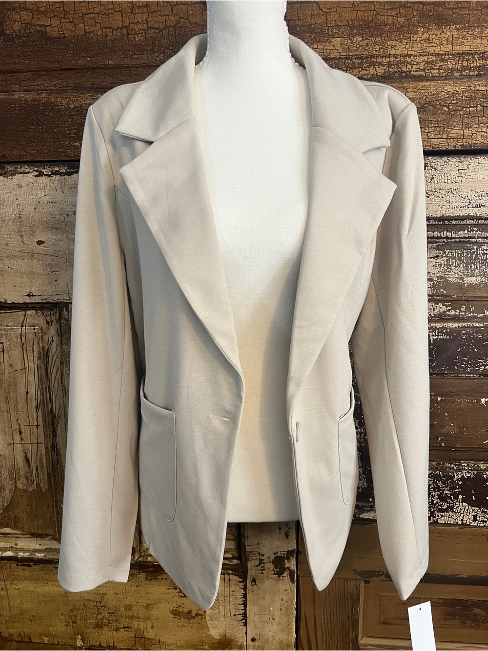 NWT Neutral Oversized Lapel Blazer | Open Front Career Jacket | Capsule Wardrobe